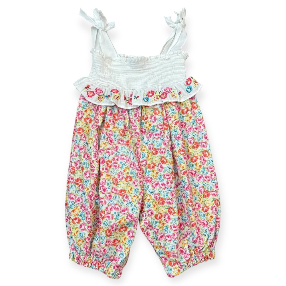 First Impressions Floral Romper 6-9 Months Smocked Embroidered Cotton